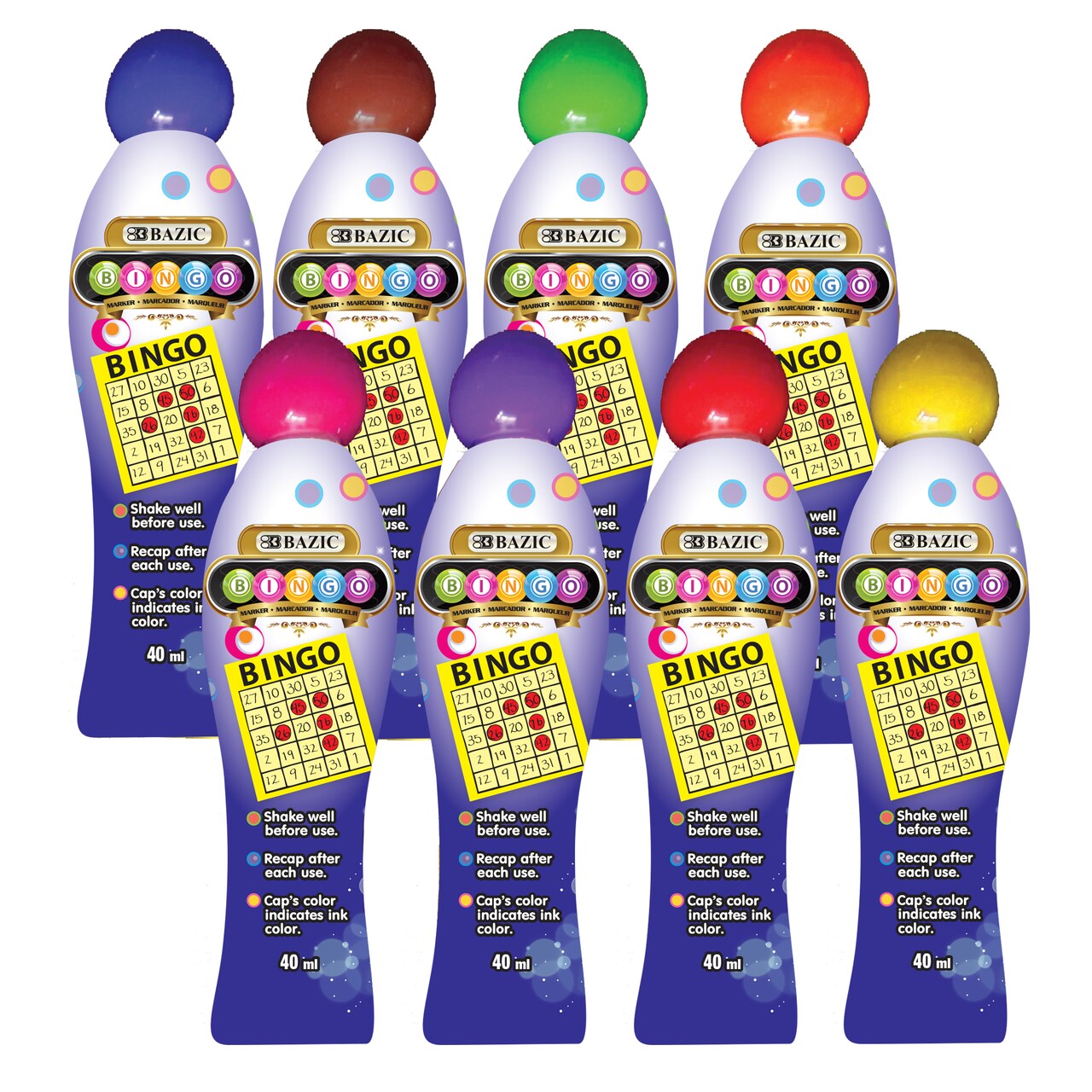BAZIC Assorted Bingo Dauber Markers, Dot Tip Markers, for Bingo Games Dot